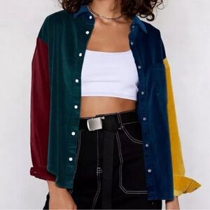Nasty Gal Blue, yellow, and Green, red Corduroy Shirt